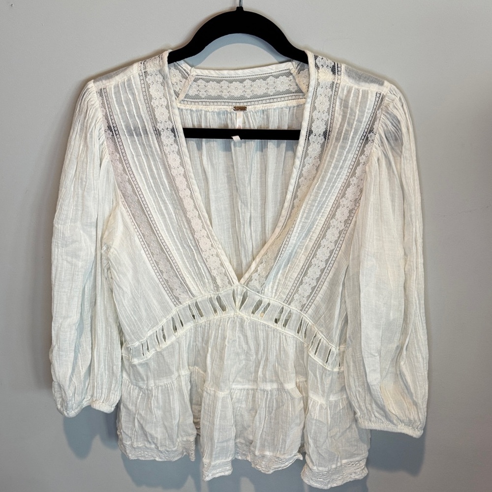 Free People Lace Trim Blouse